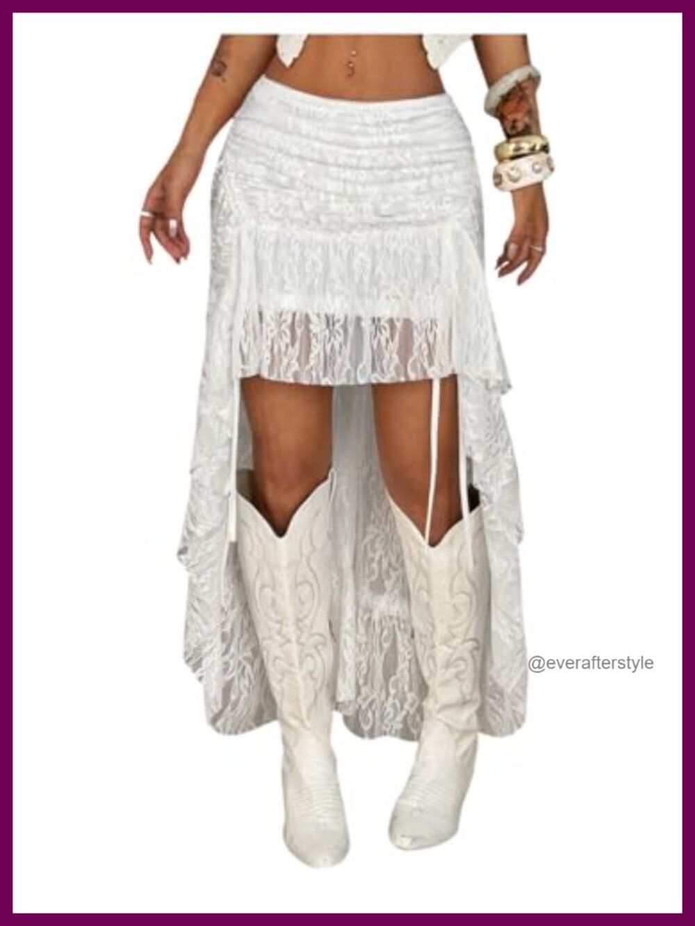 Women's Floral Lace Sheer Ruffle Asymmetrical Hem Maxi Skirt Y2K Western